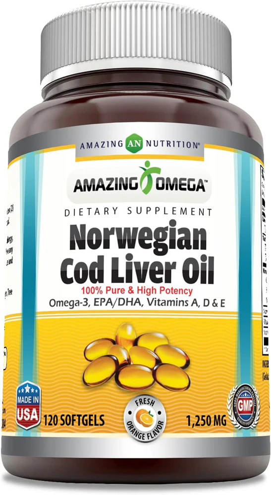 Amazing Nutrition Amazing Omega?Norwegian Cod Liver Oil Fresh Orange -- 1250 mg - 120 Softgels