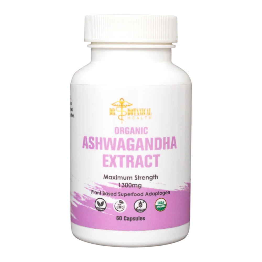 Dr. Botanical Health Ashwagandha Capsules - Organic -- 1300 mg - 60 Capsules