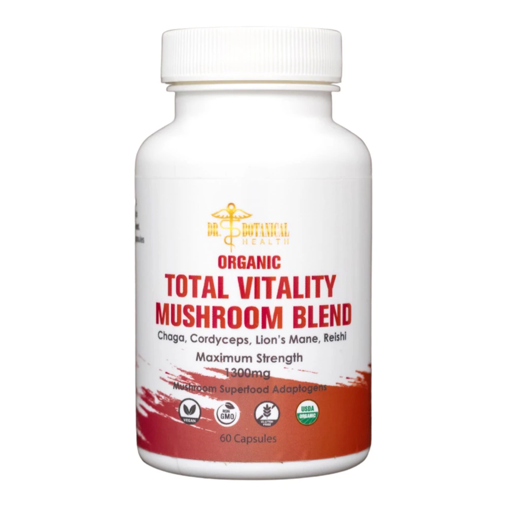 Dr. Botanical Health Total Vitality Mushroom Capsules - Organic -- 1300 mg - 60 Capsules