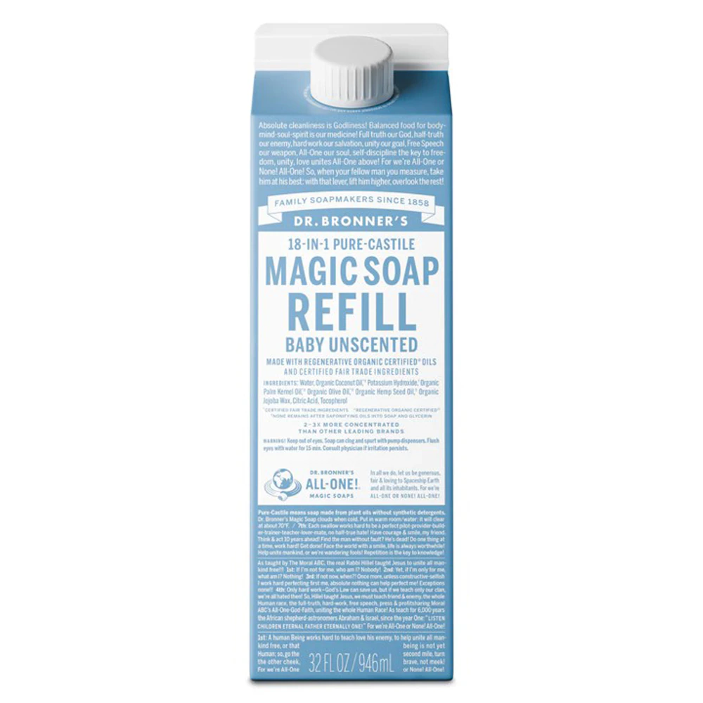 Dr. Bronner's 18-IN-1 Pure-Castile Magic Soap Baby Refill Unscented -- 32 fl oz