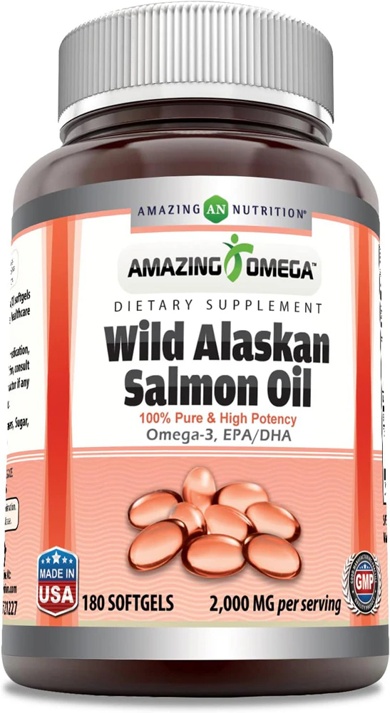 Amazing Nutrition Amazing Omega?Wild Alaskan Salmon Oil -- 2000 mg - 180 Softgels