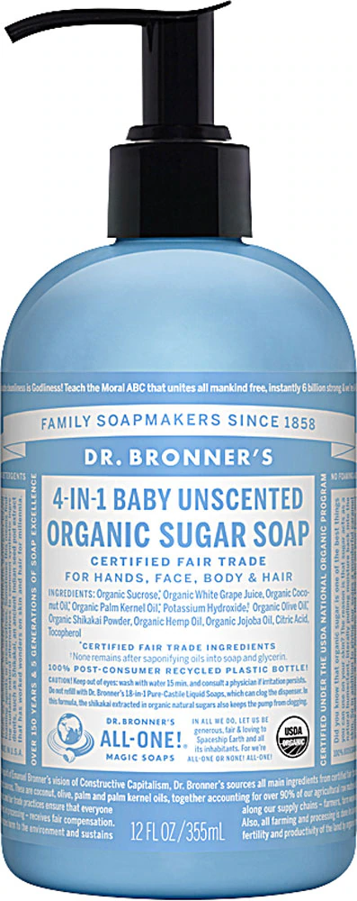 Dr. Bronner's Organic 4-in-1 Pump Soap Sugar Baby Unscented -- 12 fl oz