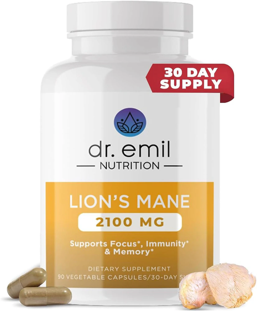 Dr. Emil Nutrition Lions Mane Mushroom -- 2100 mg - 90 Vegetable Capsules