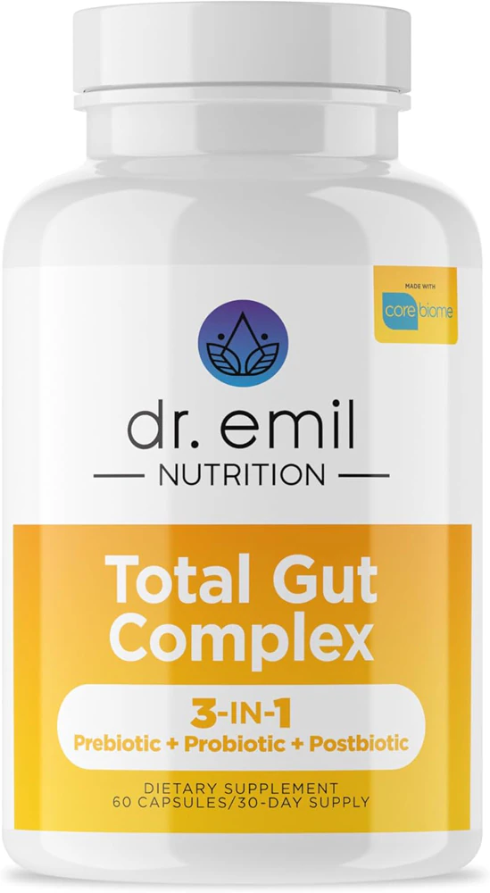 Dr. Emil Nutrition Total Gut Complex - Prebiotic + Probiotic + Postbiotic Gut Health -- 60 Capsules