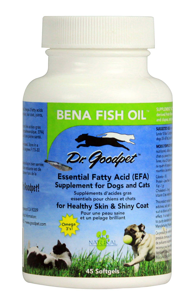 Dr. Goodpet Bena Fish Oil Healthy Skin & Coat Supplement for Dogs + Cats -- 45 Softgels