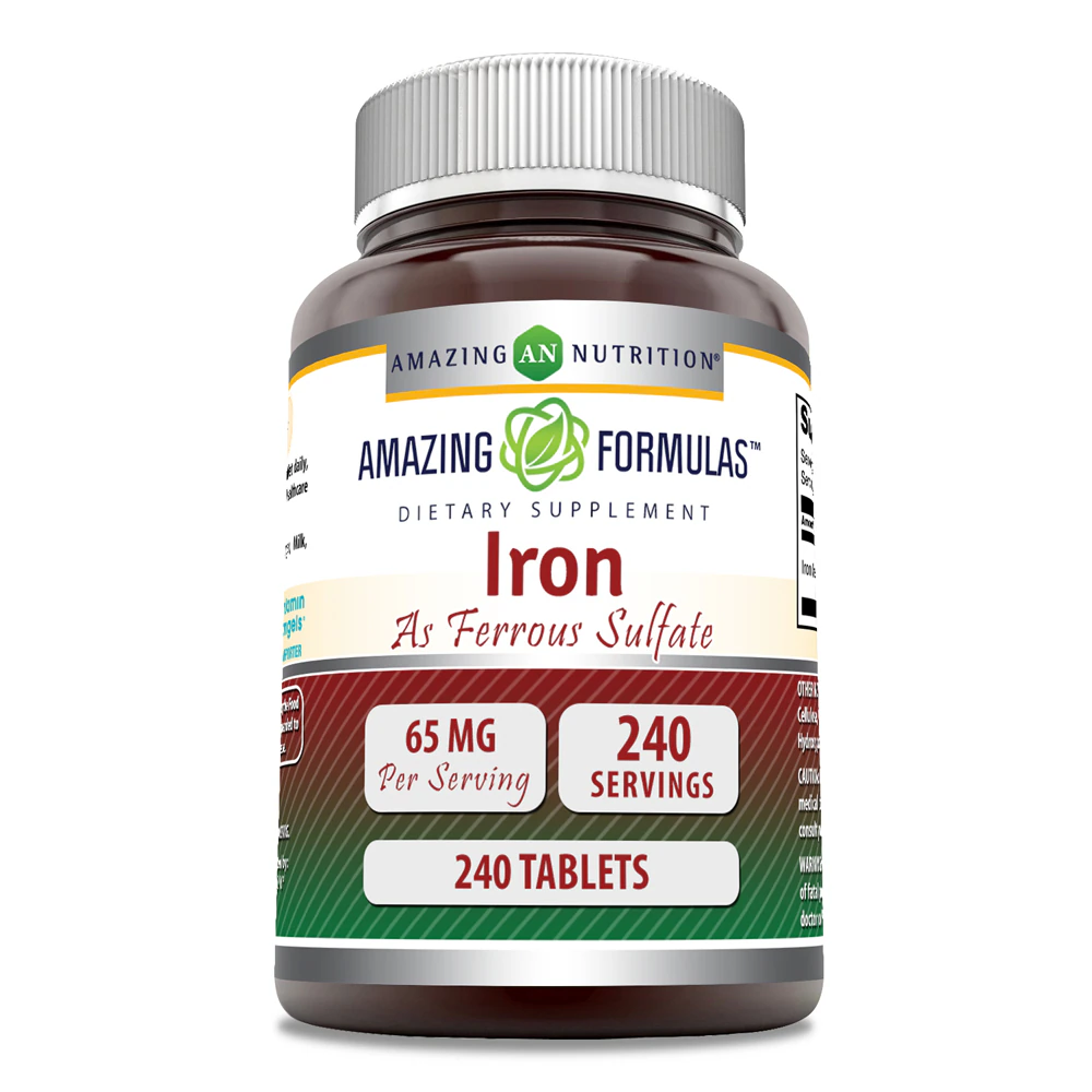 Amazing Nutrition Iron as Ferrous Sulfate -- 65 mg - 240 Tablets