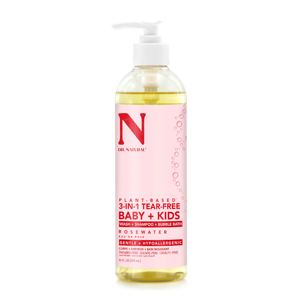 Dr. Natural Baby + Kids 3-in-1 Tear-Free Wash + Shampoo + Bubble Bath - Rosewater -- 16 fl oz
