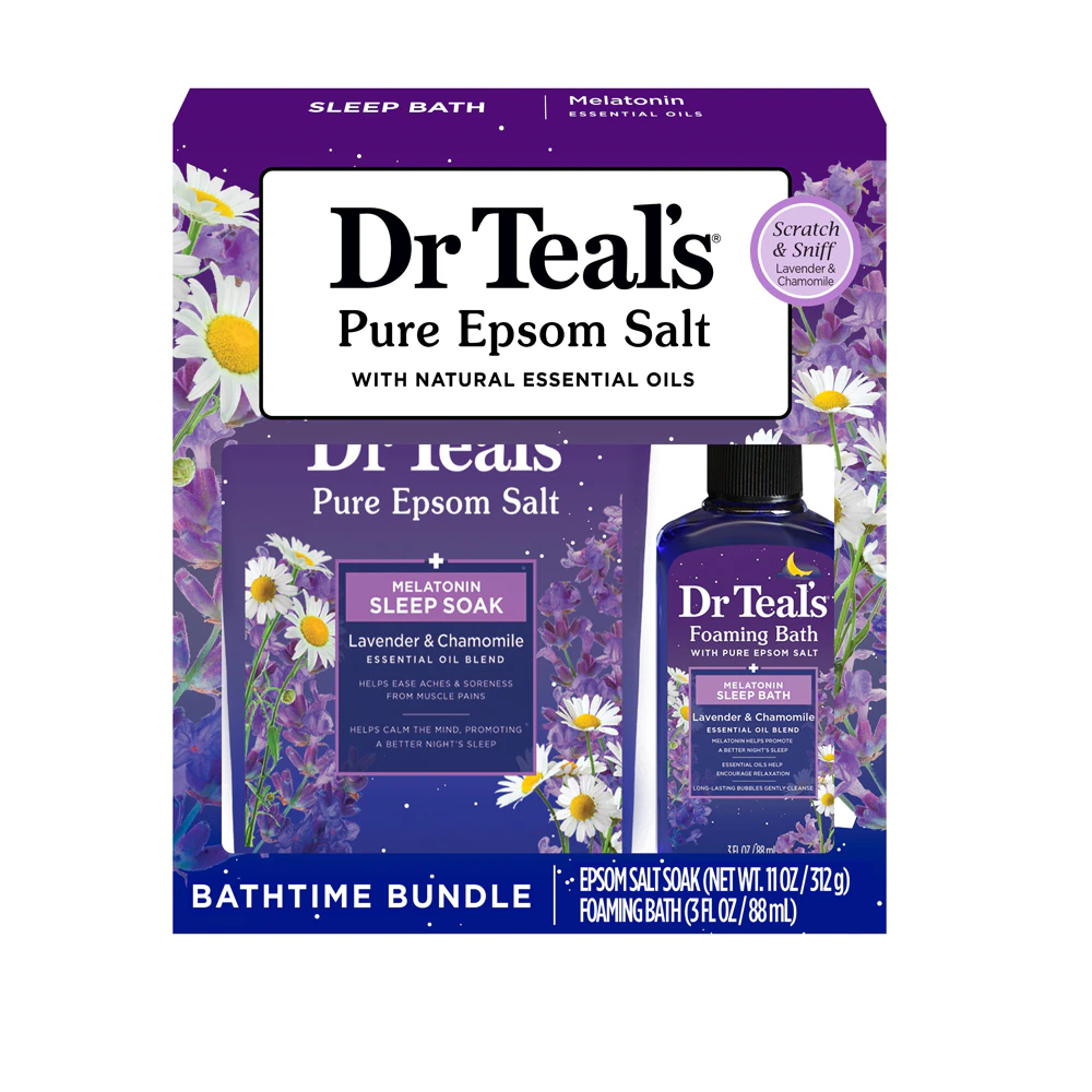 Dr Teal's Foaming Bath & Epsom Salt Soak Bathtime Gift Set - Sleep Melatonin Lavender Chamomile -- 1 Set