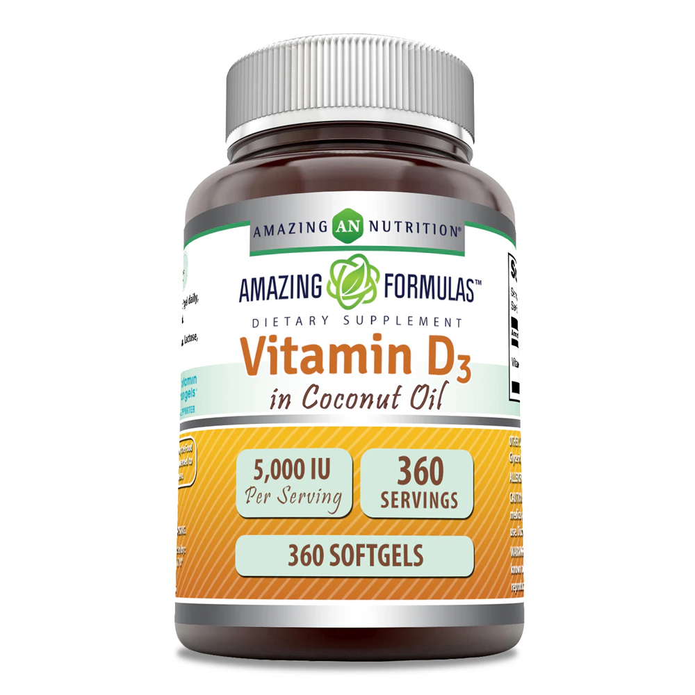 Amazing Nutrition Vitamin D3 with Organic Coconut Oil -- 5000 IU - 360 Softgels