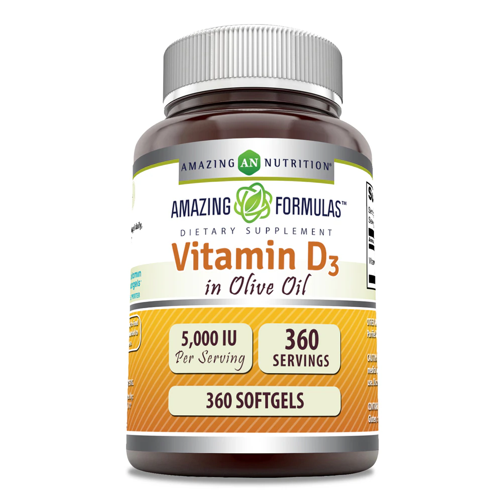 Amazing Nutrition Vitamin D3 with Organic Olive Oil -- 5000 IU - 360 Softgels