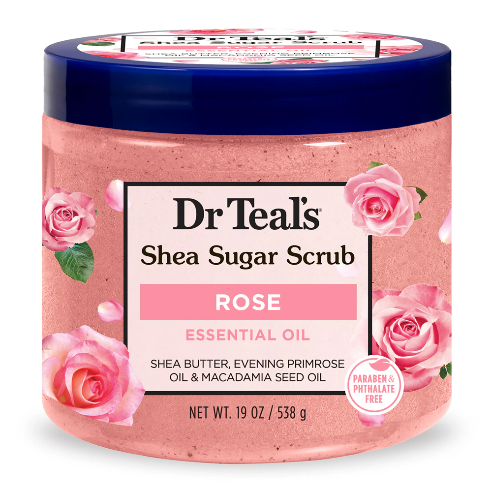 Dr Teal's Shea Sugar Scrub - Rose Essential Oil -- 19 oz