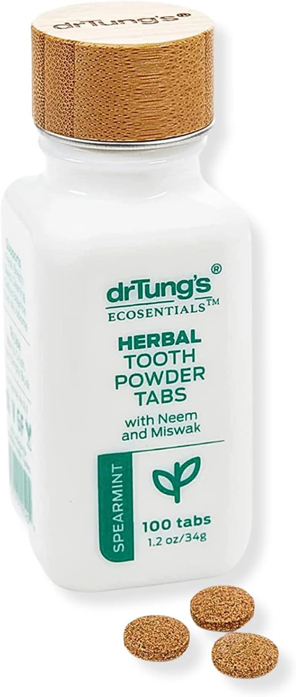 drTung's Herbal Tooth Powder Tabs With Neem and Miswak Fluoride Free Spearmint -- 100 Tablets