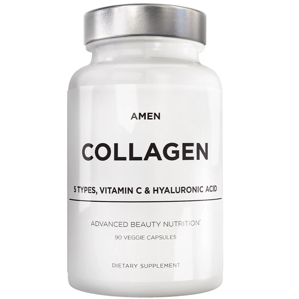AMEN Multi Collagen Peptides with Vitamin C & Hyaluronic Acid - Hydrolyzed Collagen Protein Supplement -- 90 Capsules