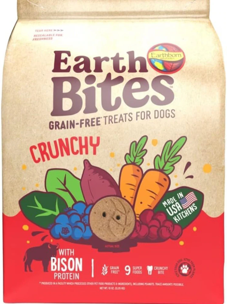 Earthborn Holistic EarthBites Crunchy Grain Free Dog Treats Bison Protein -- 10 oz