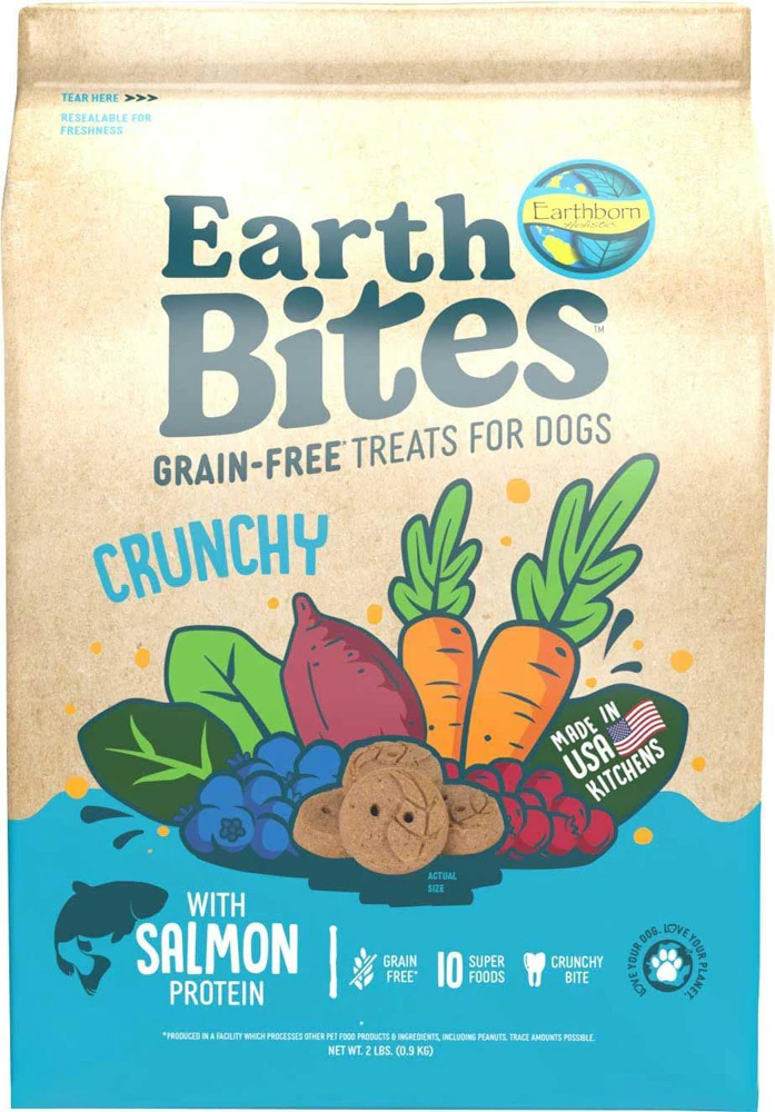 Earthborn Holistic EarthBites Crunchy Grain Free Dog Treats Salmon Protein -- 10 oz