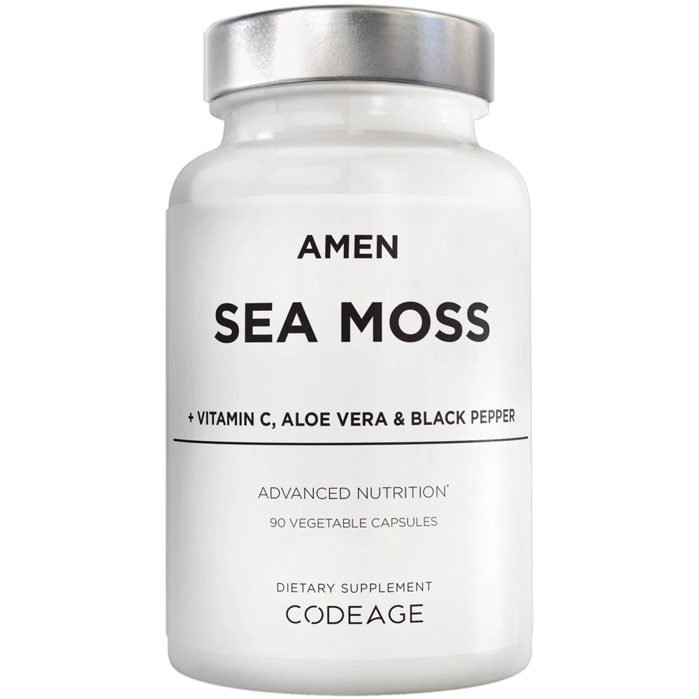 AMEN Sea Moss - Bladderwrack Burdock Vitamin C Aloe Vera Black Pepper Seaweed Superfood -- 90 Vegetable Capsules