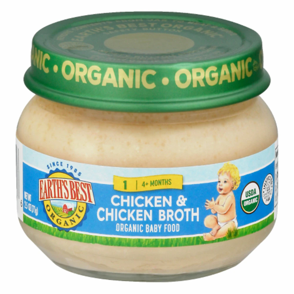 Earth's Best Organic Baby Food Puree 4+ Months Chicken & Chicken Broth -- 2.5 oz