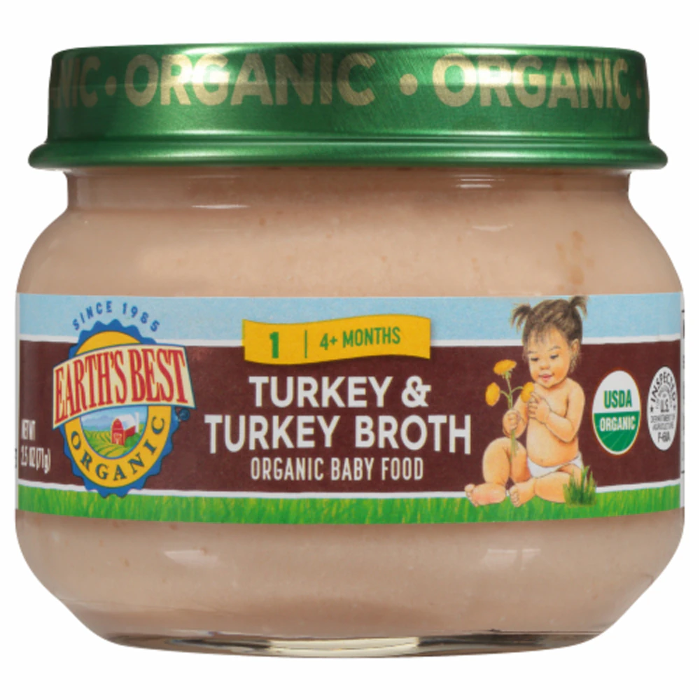 Earth's Best Organic Baby Food Puree 4+ Months Turkey & Turkey Broth -- 2.5 oz