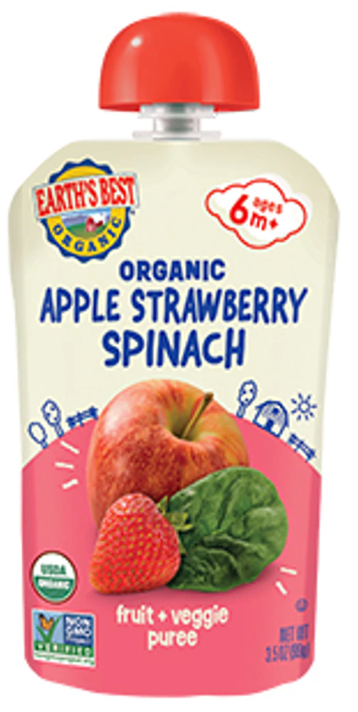 Earth's Best Organic Baby Food Puree 6 + Month Strawberry Apple Spinach -- 3.5 oz