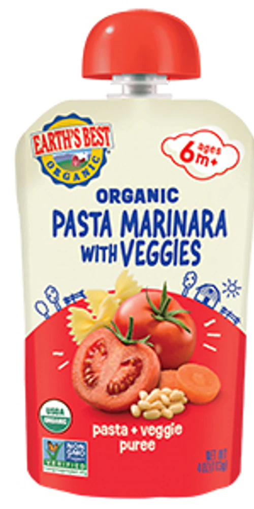 Earth's Best Organic Baby Food Puree 6+ Month Pasta Marinara with Veggies -- 4 oz