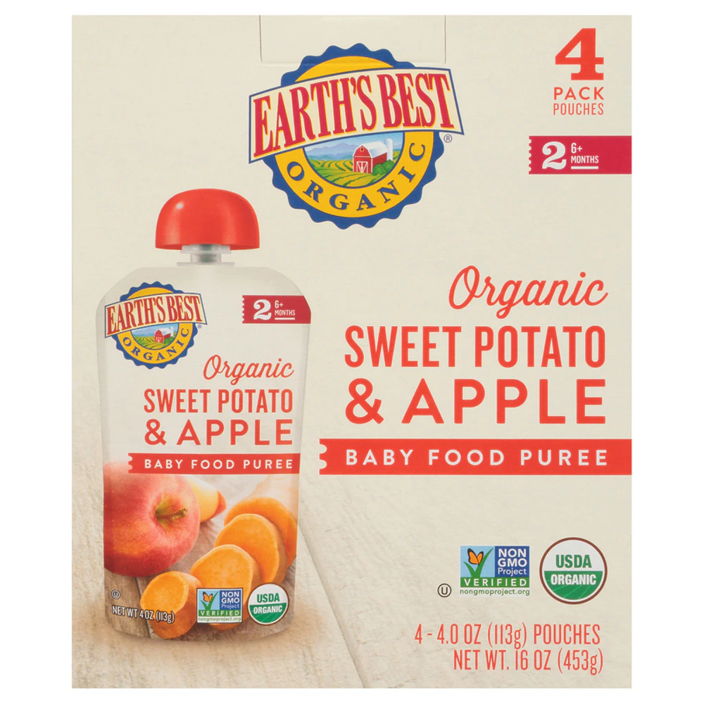 Earth's Best Organic Baby Food Puree 6+ Months Apple Sweet Potato -- 4 Pouches