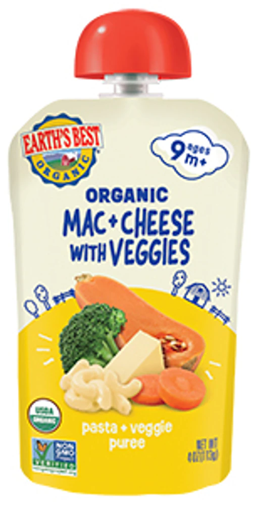 Earth's Best Organic Baby Food Puree Meal 9 + Month Mac & Cheese with Veggies -- 4 oz