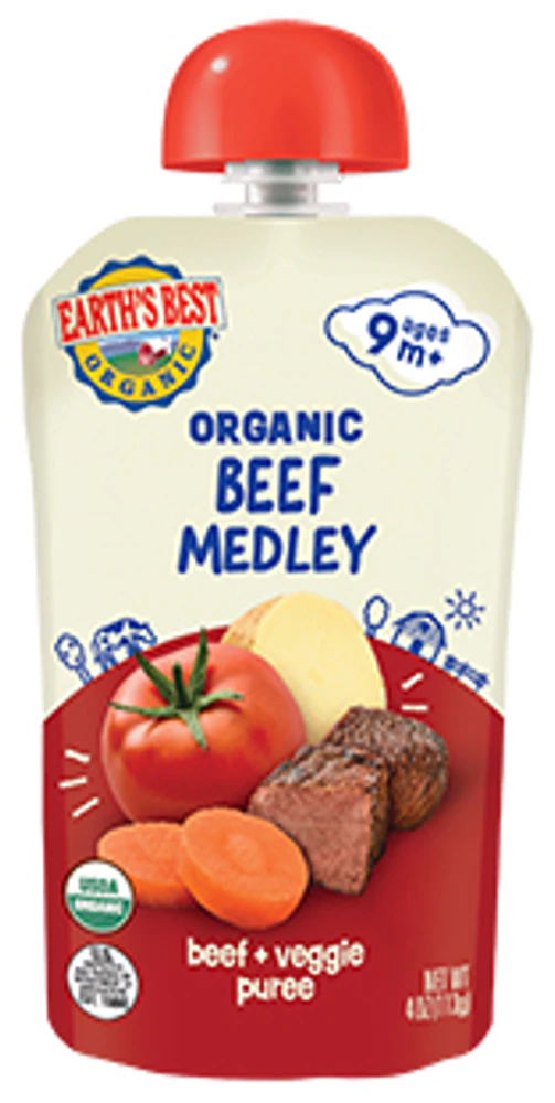 Earth's Best Organic Baby Food Puree Meal 9 + Month Beef Medley with Veggies -- 4 oz