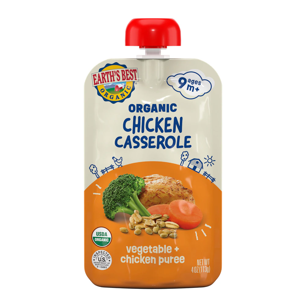Earth's Best Organic Baby Food Puree Meal 9 + Month Chicken Casserole -- 4 oz