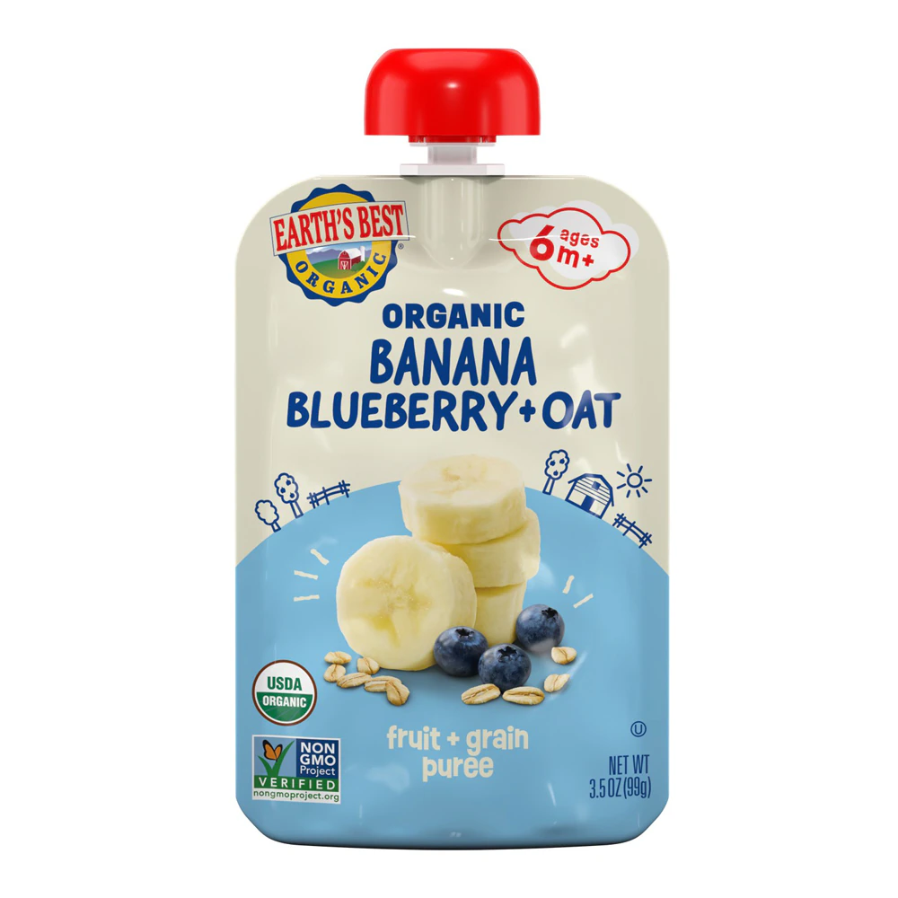 Earth's Best Organic Breakfast Baby Food Puree 6+ Months Blueberry Banana Oat -- 3.5 oz