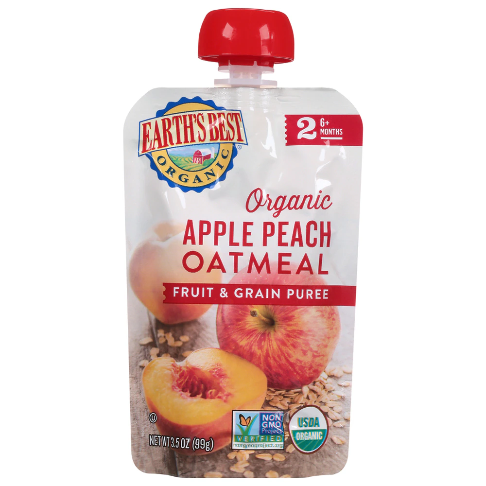 Earth's Best Organic Fruit & Grain Baby Food Puree 6+ Months Apple Peach Oatmeal -- 3.5 oz