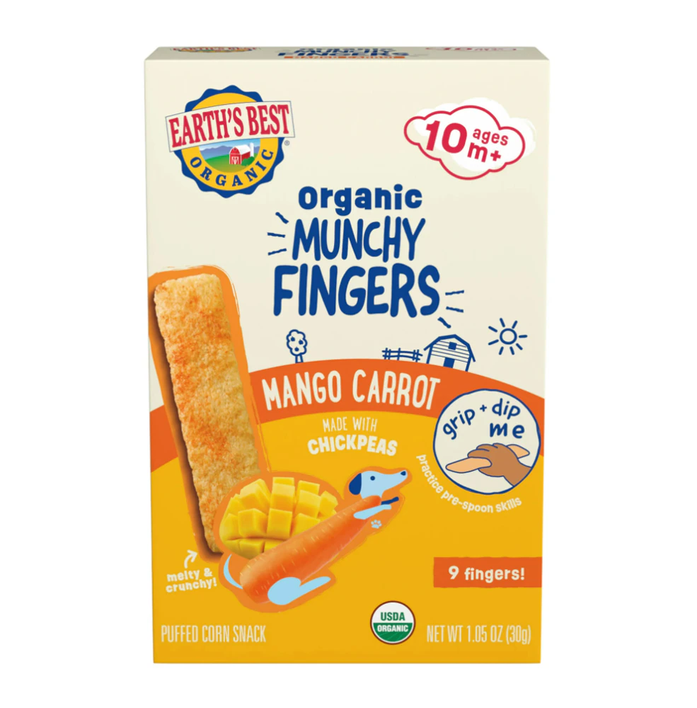 Earth's Best Organic Munchy Fingers Toddler Puffed Snack Mango Carrot -- 1.05 oz