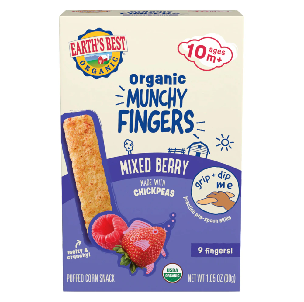 Earth's Best Organic Munchy Fingers Toddler Puffed Snack Mixed Berry -- 1.05 oz