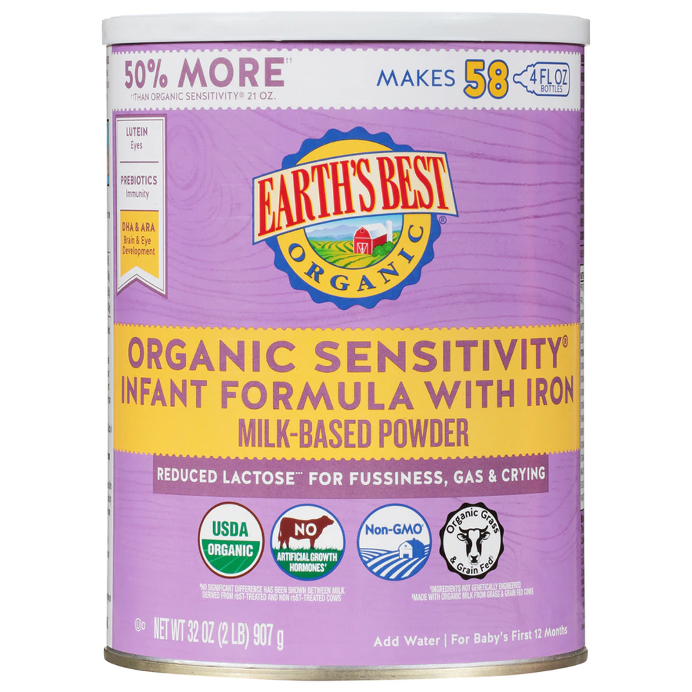 Earth's Best Organic Sensitivity Infant Formula with Iron Milk-Based Powder -- 32 oz