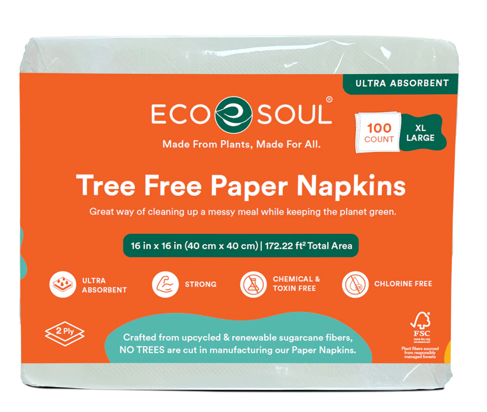 EcoSoul Paper Dinner Napkins Bamboo 2-ply White -- 100 Napkins