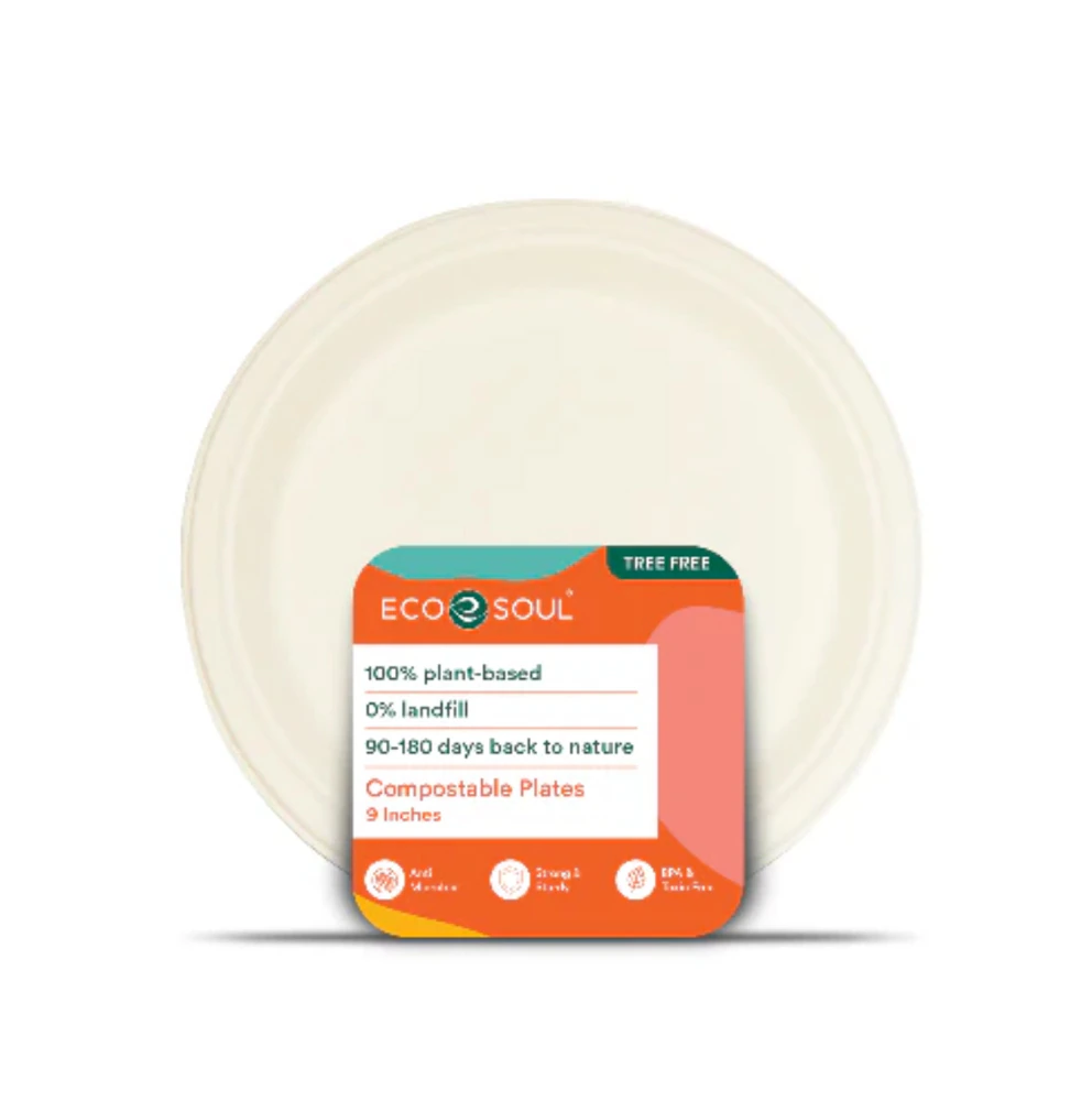 EcoSoul Plates 9-inch Compostable Plant-Based -- 50 Plates
