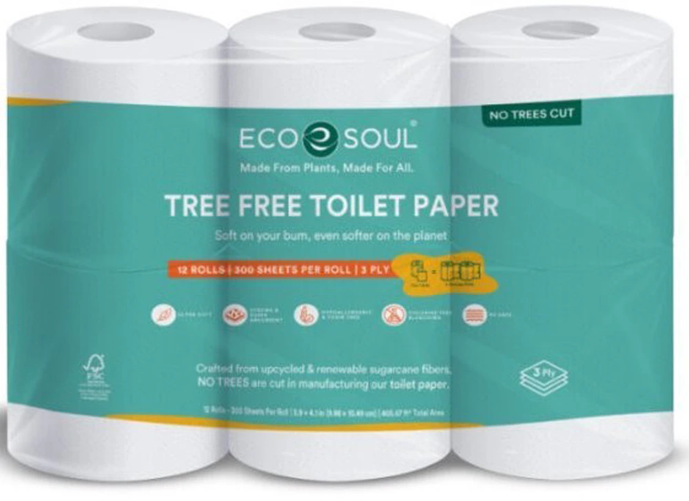 EcoSoul Toilet Paper Tree-Free 3-Ply 300 Sheets -- 12 Rolls