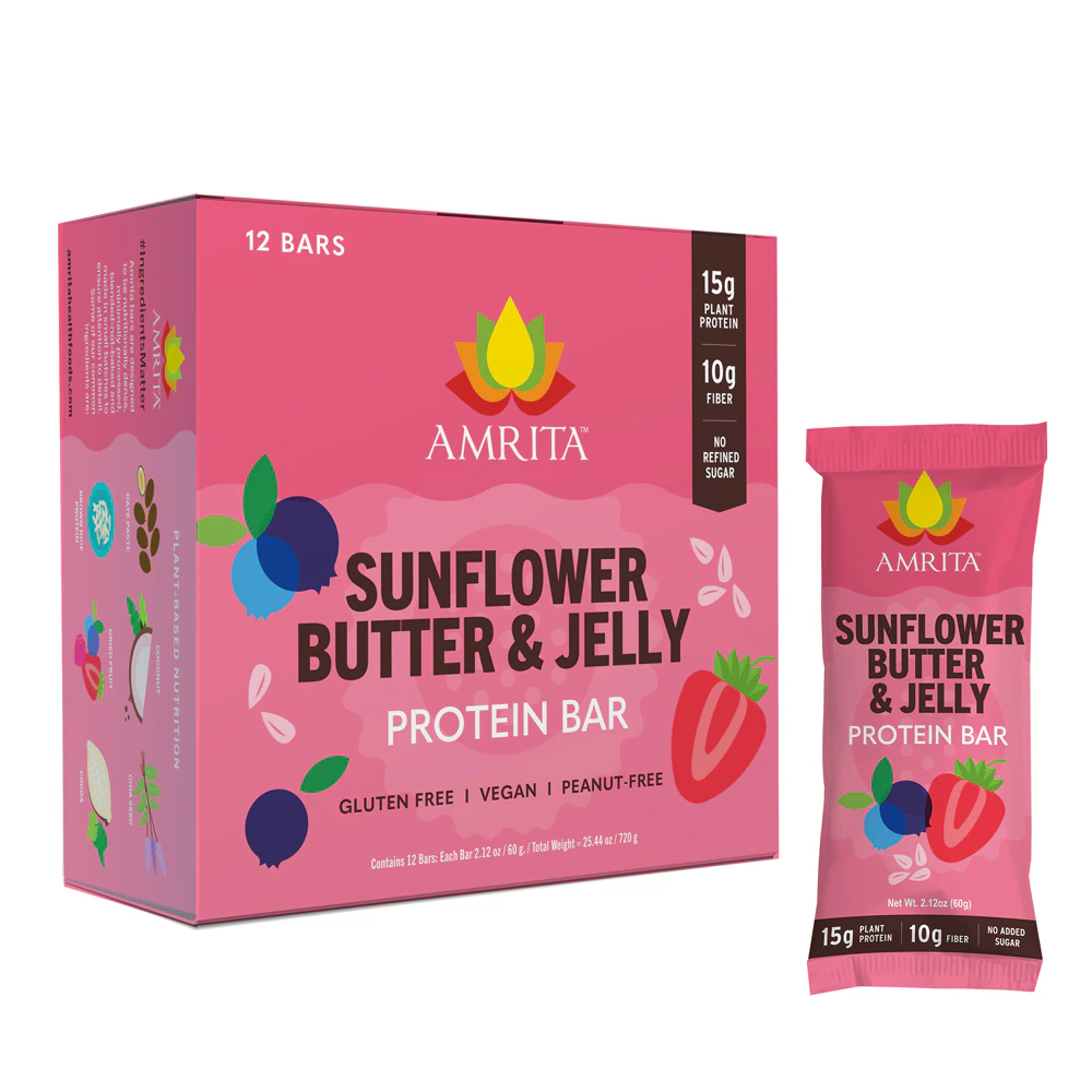 Amrita Non-GMO Plant Protein Bars Sunflower Butter & Jelly -- 12 Bars
