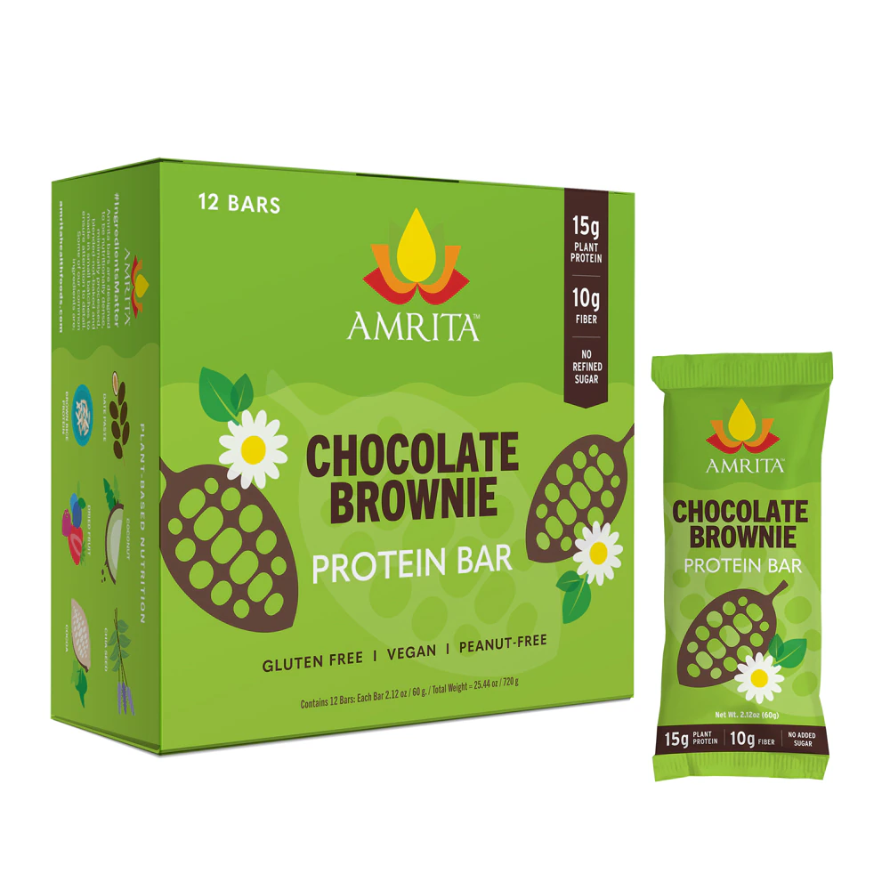 Amrita Plant Protein Bars Chocolate Brownie -- 12 Bars