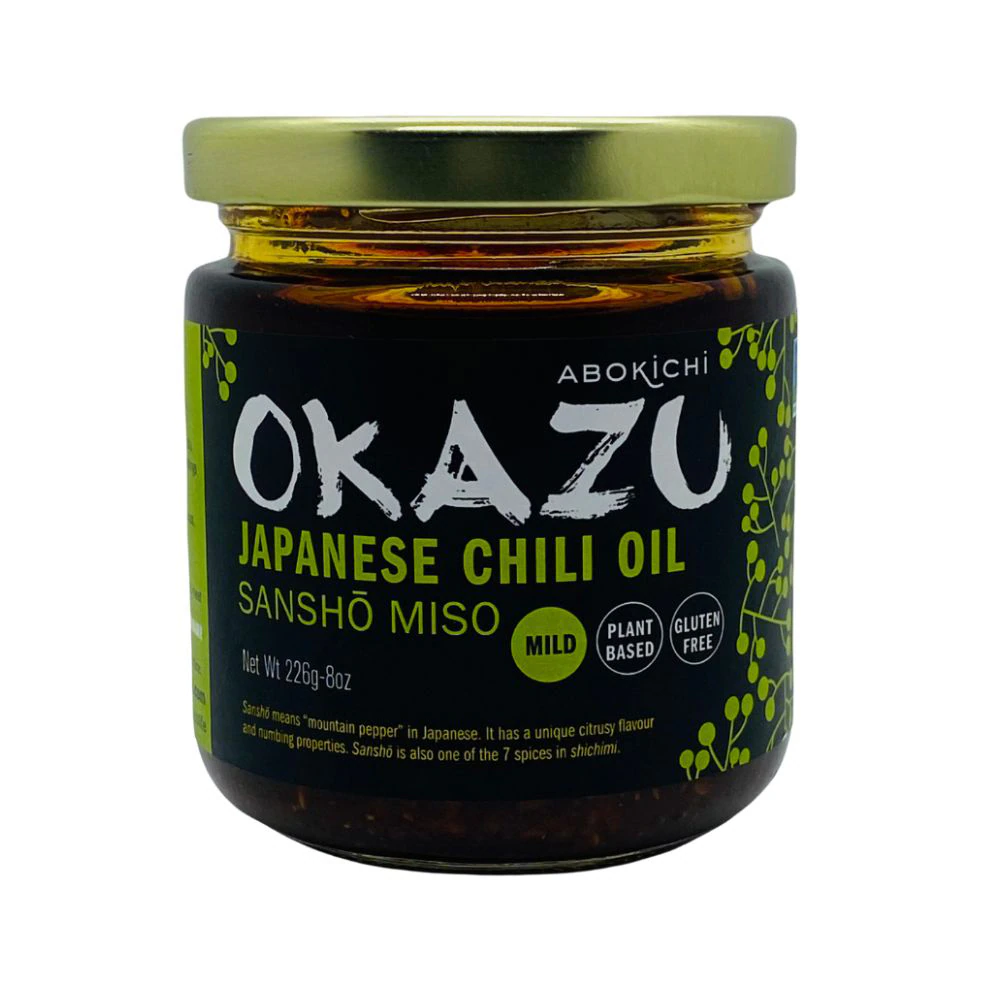 Abokichi OKAZU Japanese Chili Crisp Oil Gluten Free Sansho Miso -- 8 oz