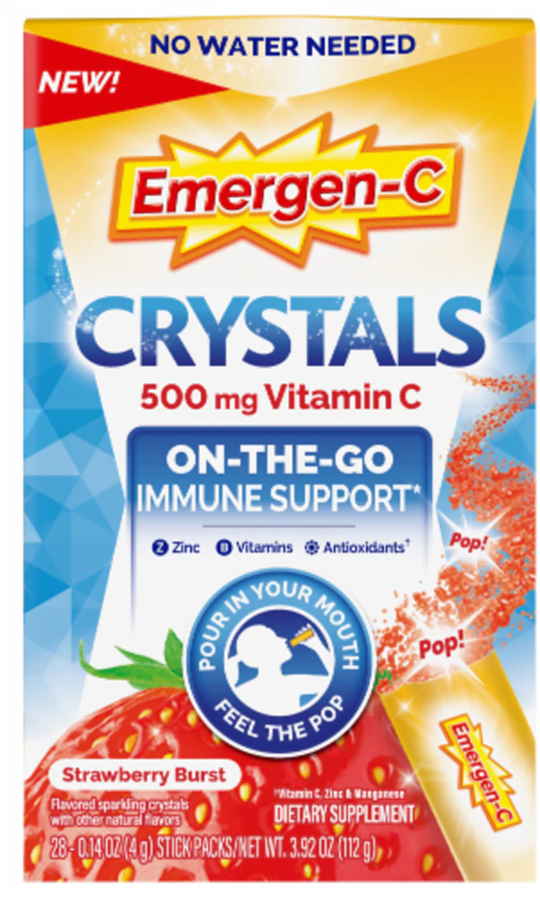 Emergen-C Crystals On-The-Go Immune Support Strawberry Burst -- 28 Stick Packs