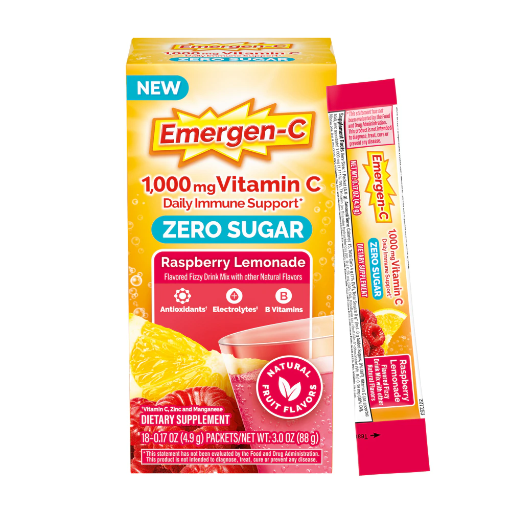 Emergen-C Zero Sugar Daily Immune Support Raspberry Lemonade -- 18 Packets