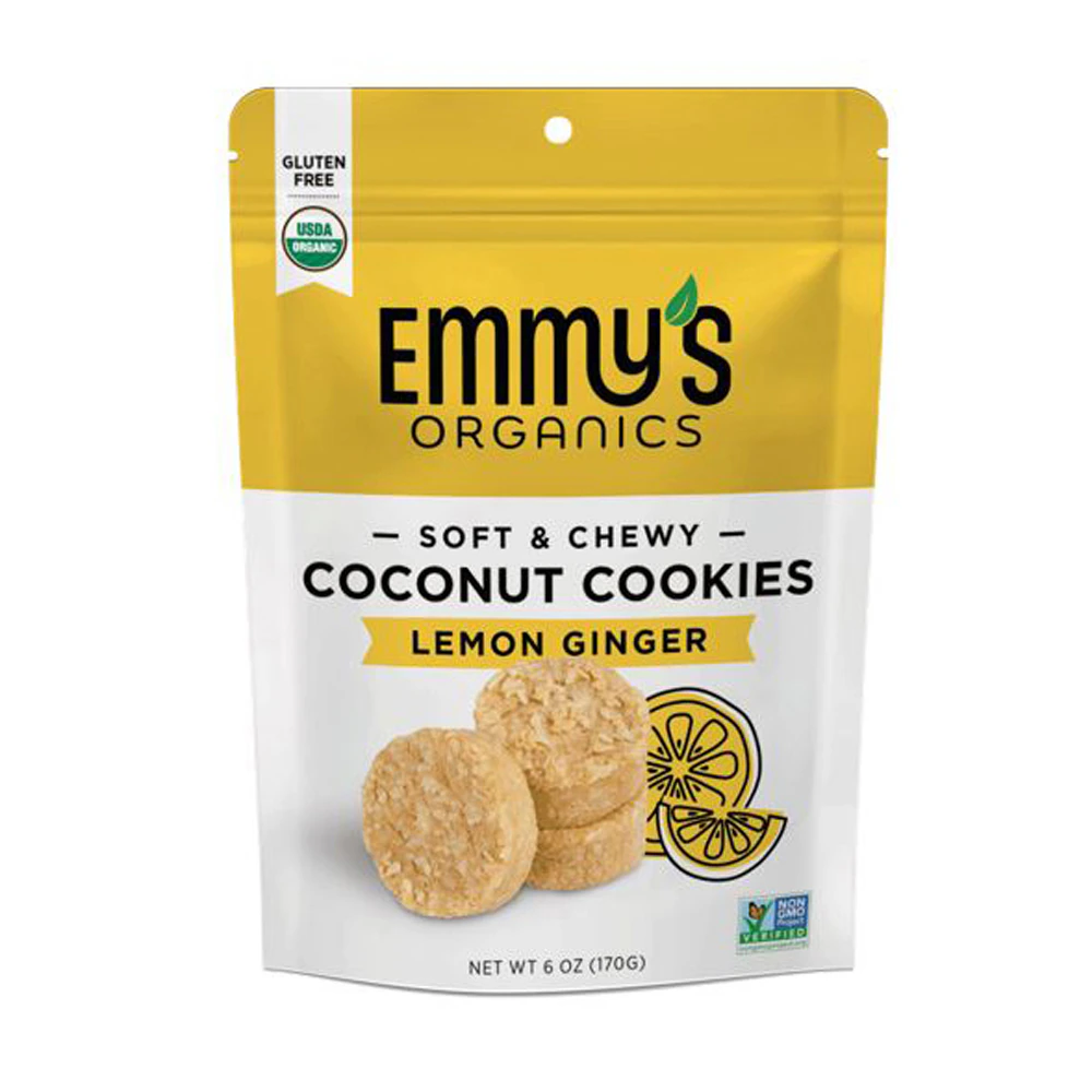Emmy's Organics Coconut Cookies Gluten Free Vegan Lemon Ginger -- 6 oz