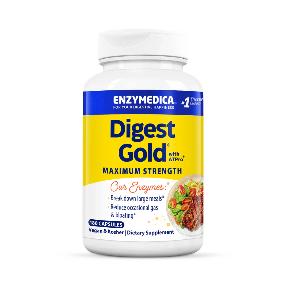 Enzymedica Digest Gold Maximum Strength Digestive Enzymes for Gas & Bloating Relief -- 180 Capsules