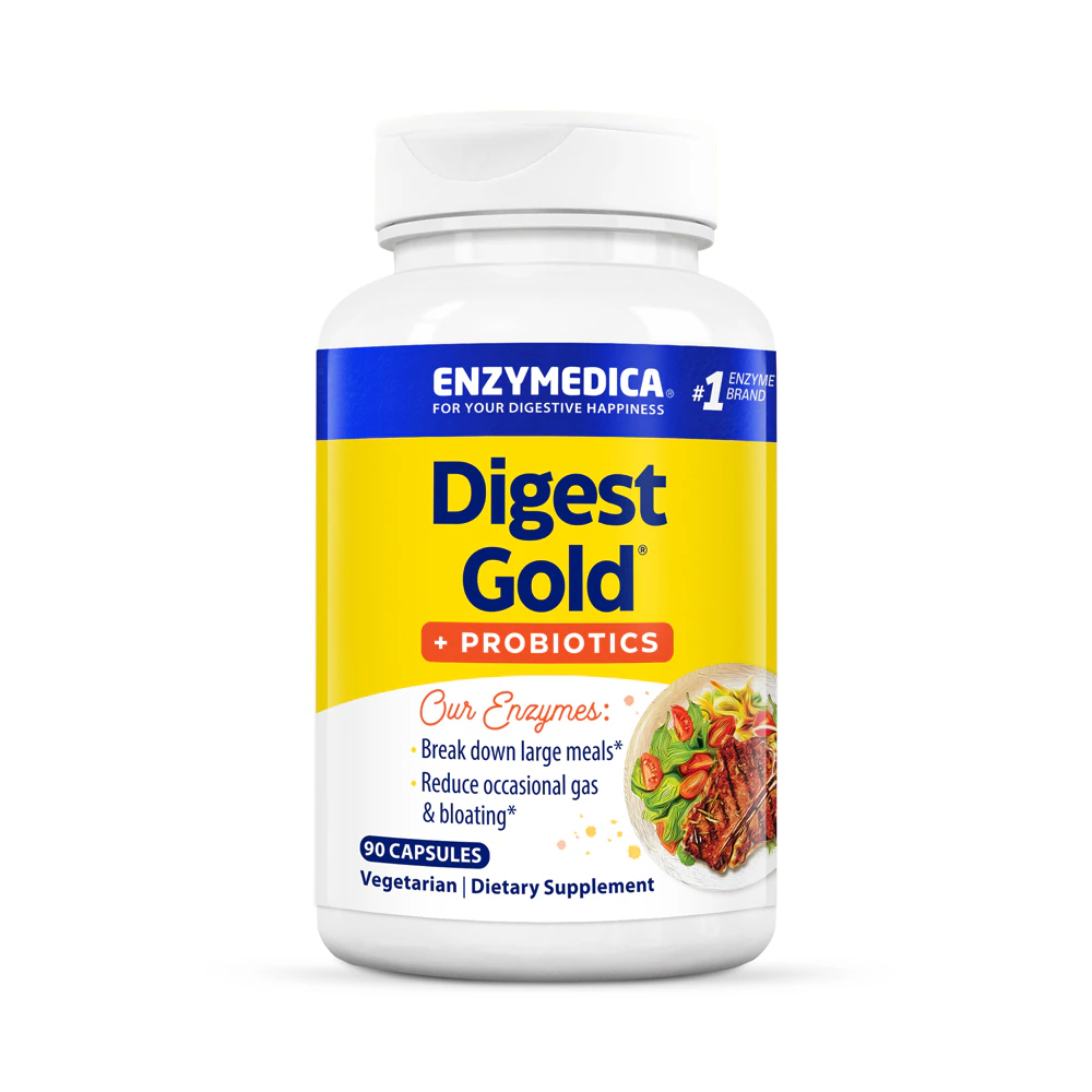 Enzymedica Digest Gold + Probiotics Max Strength Digestive Enzymes for Gas & Bloating Relief -- 90 Capsules