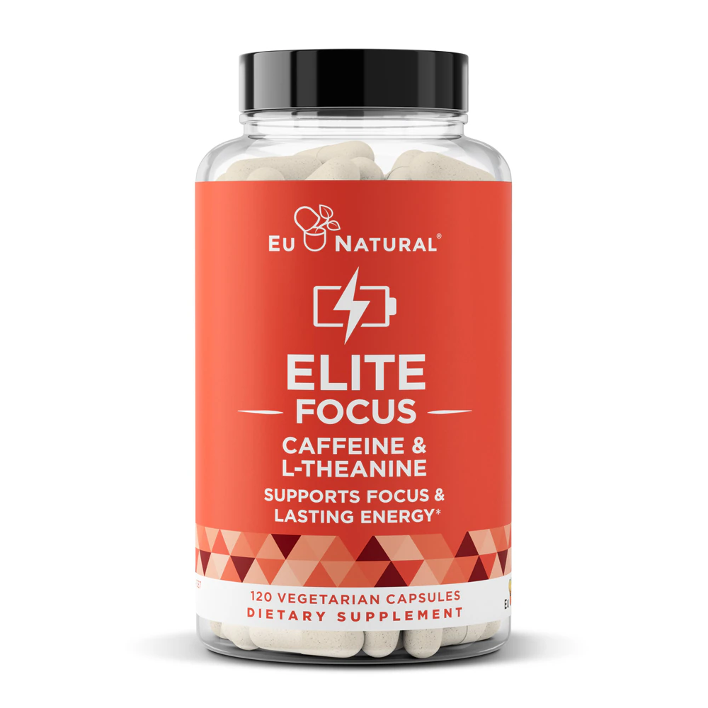 Eu Natural Elite Focus Caffeine & L-Theanine Nootropic Blend - Jitter-Free - Focused Energy -- 120 Vegetarian Capsules