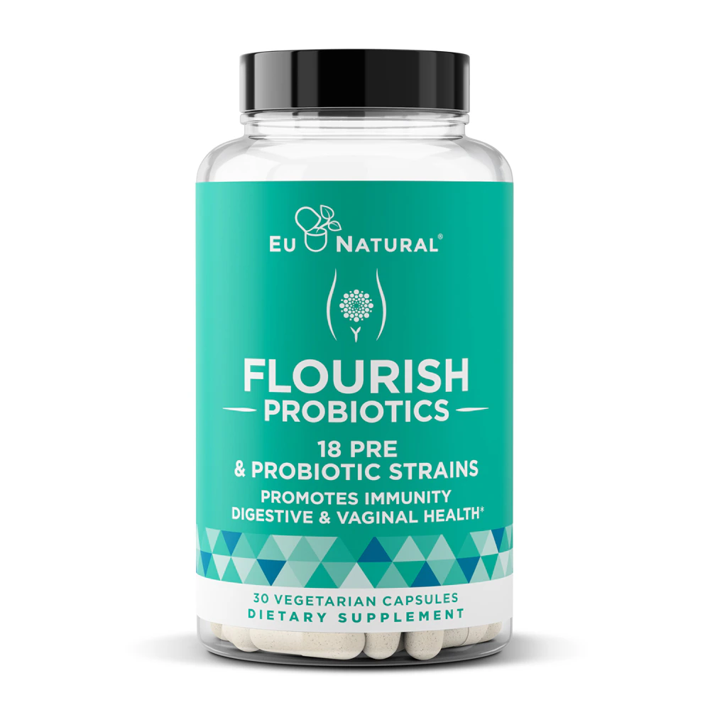 Eu Natural Flourish Probiotics for Women - Urinaty Tract-Reduce Bloating-Vaginal Health -- 30 Vegetarian Capsules